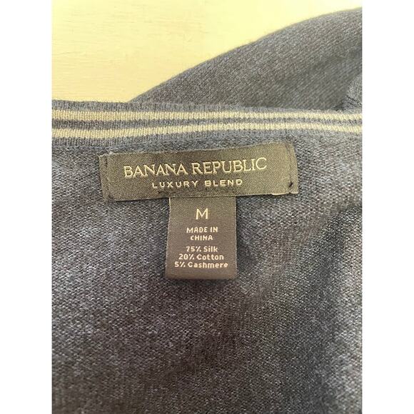 Banana Republic Mens Cashmere Silk Sweater Size Medium Navy Blue Solid V-Neck - Picture 11 of 11